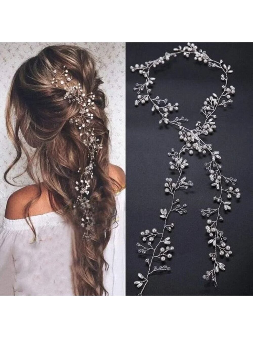 ❤️Women Gold and Silver Extra Long Pearl Bridal Hair  Wedding Head Hair Jewelry